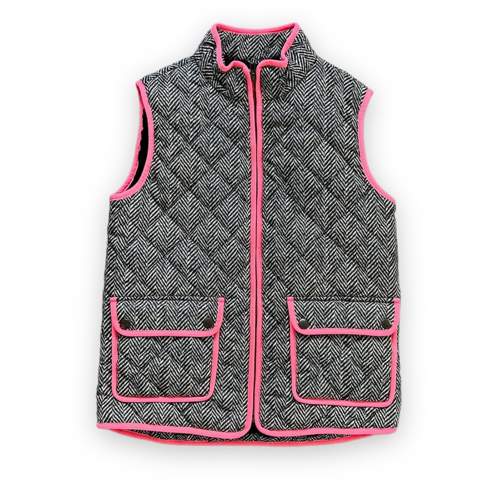 Crew Cuts J. Crew Girl’s Two Tone Gray/Neon Pink Herringbone Puffer Vest Size 14